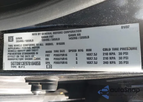 2007 Hummer H3 Suv z USA, uszkodzony, nr VIN 5GTDN13E978184858